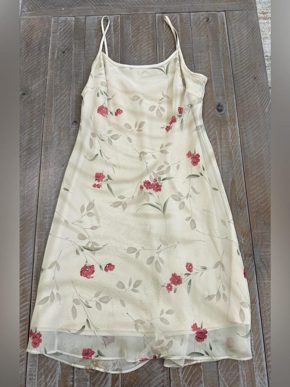 Vintage 90s All That Jazz Floral Chiffon Slip Dress Midi Cream Red